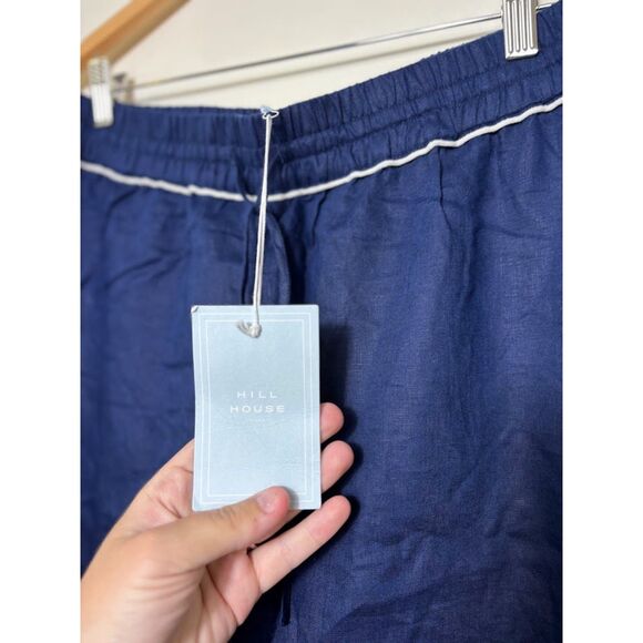 Hill House Tuckernuck Skylar Pants Women's Large Navy Blue NWT Linen Wide Leg - Picture 4 of 7